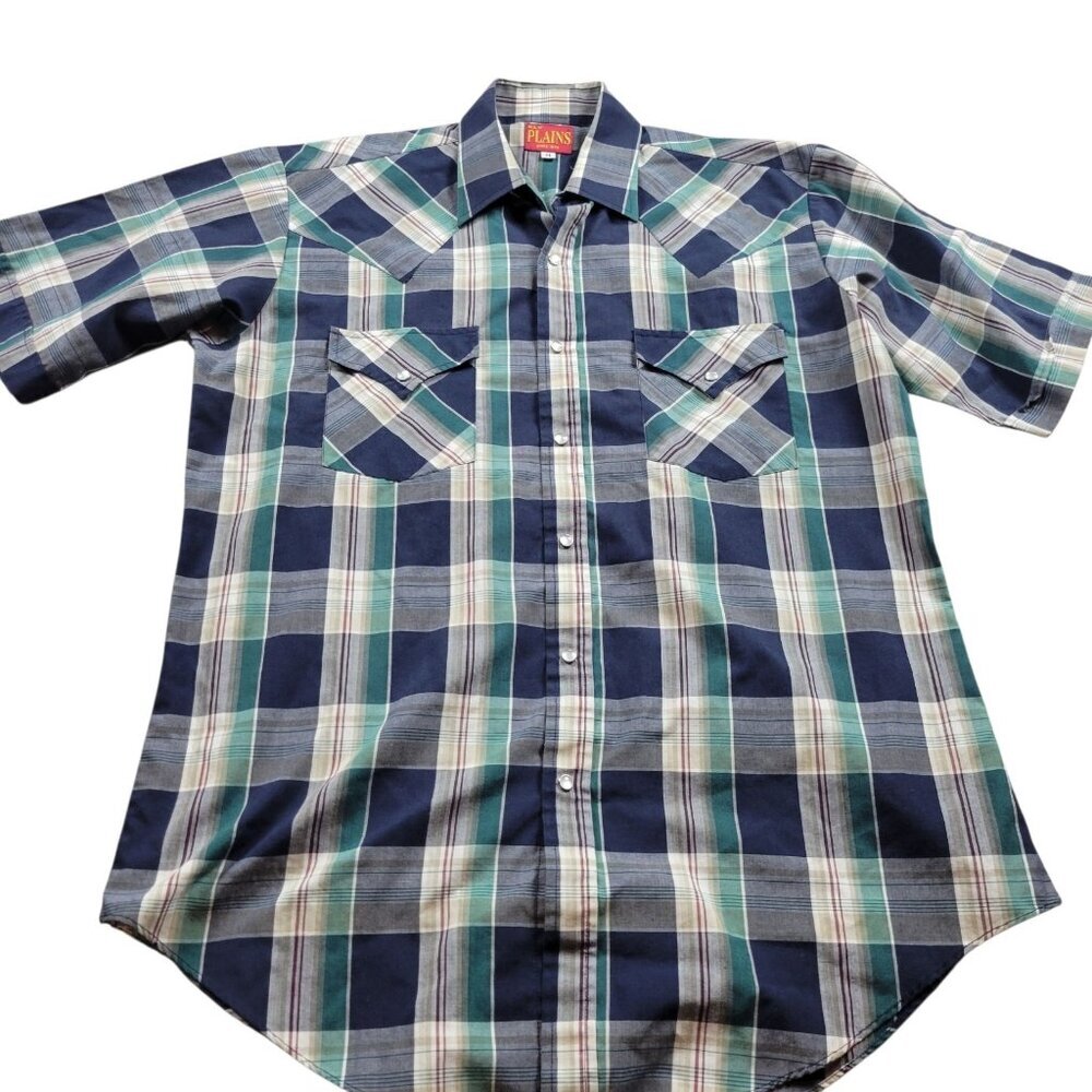 Plains Western Wear Pearl Snap Shirt Mens Medium Cowboy Plaid Western Short Slv